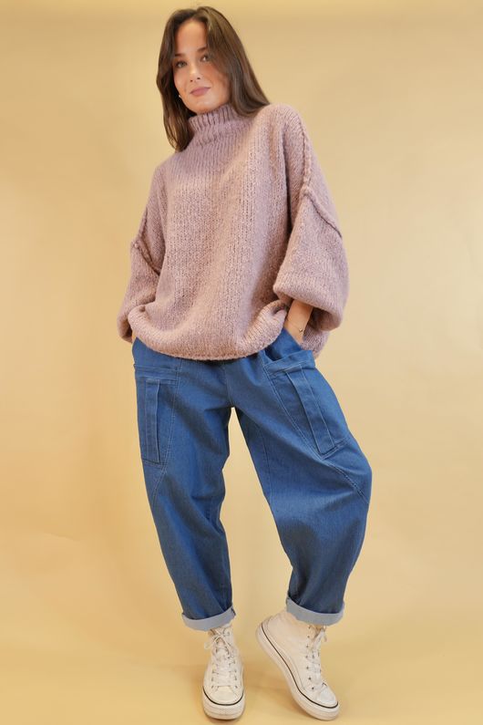 Big Softie Funnel Grunge Knit Dusky Rose /4